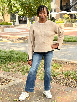 Angelina Crew Neck Sweater - Camel/Black