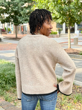 Angelina Crew Neck Sweater - Camel/Black