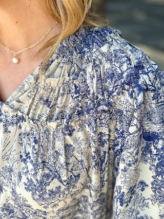 Antique Chinoiserie Blouse - Midnight Blue