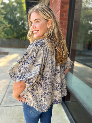 Antique Chinoiserie Blouse - Midnight Blue
