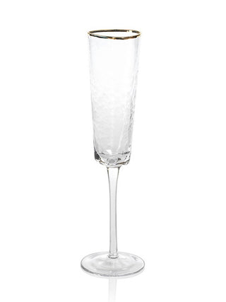 triangular gold rimmed gilded glass champagne flute