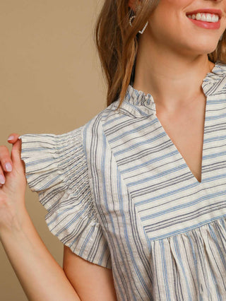 Babydoll Ruffle Sleeve Top - Blue