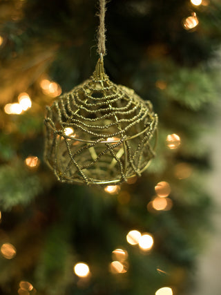 Beaded Wire Frame Finial Ornament - Gold