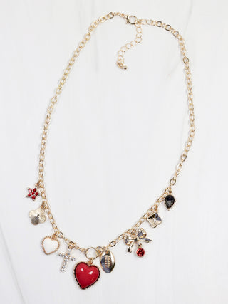 Sideline Spirit Charm Necklace - Crimson/White