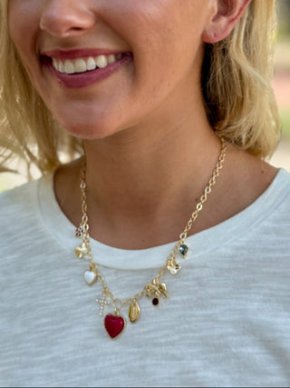 Sideline Spirit Charm Necklace - Crimson/White