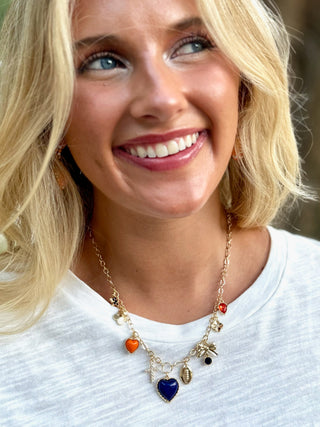 Sideline Spirit Charm Necklace - Navy/Orange