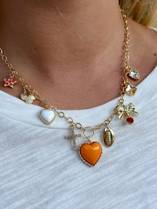 Sideline Spirit Charm Necklace - Orange/White