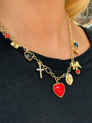Sideline Spirit Charm Necklace - Red/Black