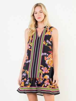 Majestic Bloom Mini Dress - Black