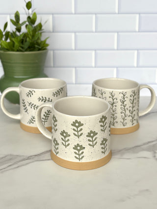 Bloom Brew Stoneware Mugs - Green/Cream