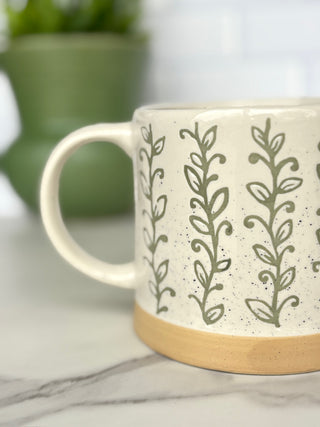 Bloom Brew Stoneware Mugs - Green/Cream