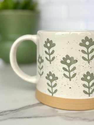 Bloom Brew Stoneware Mugs - Green/Cream
