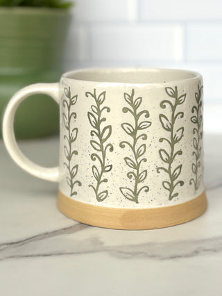 Bloom Brew Stoneware Mugs - Green/Cream