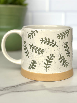 Bloom Brew Stoneware Mugs - Green/Cream