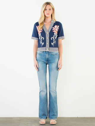 Bloom Line Button Up Top - Navy