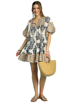 Sunset Floral Babydoll Dress - Black Mix