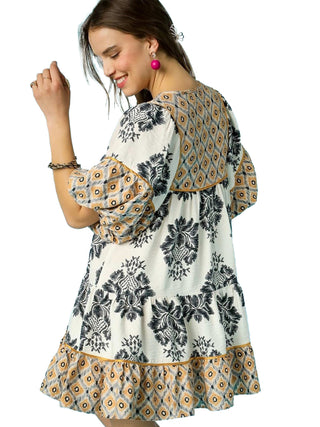 Sunset Floral Babydoll Dress - Black Mix