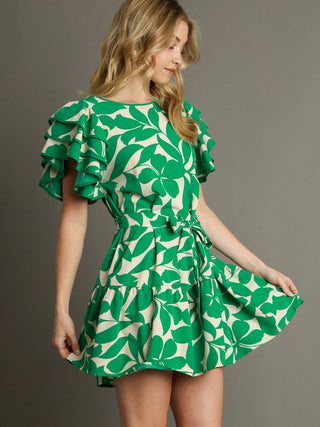 Botanical Bliss Mini Dress - Green