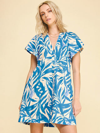 Tropical Tides Mini Dress - Blue