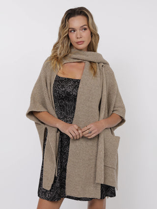 Brienne Scarf Poncho Cardigan - Taupe