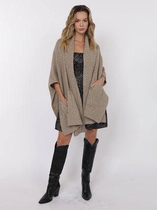 Brienne Scarf Poncho Cardigan - Taupe