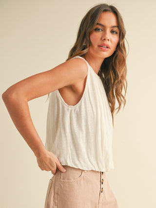 Bubble Blossom Sleeveless Top - White