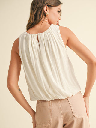 Bubble Blossom Sleeveless Top - White