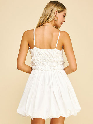 Bubble Hem Mini Dress - White