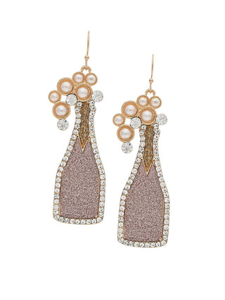 Champagne Bottle Earrings - Gold Pearl