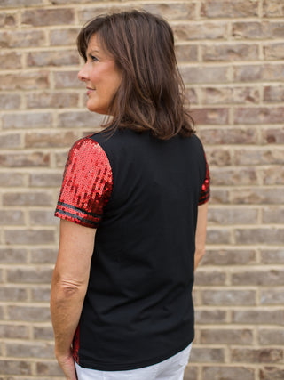 Bulldog Bling Sequins Top - Red and Black