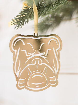 a gold bulldog christmas ornament perfect for holiday stocking stuffers and uga fan gifts