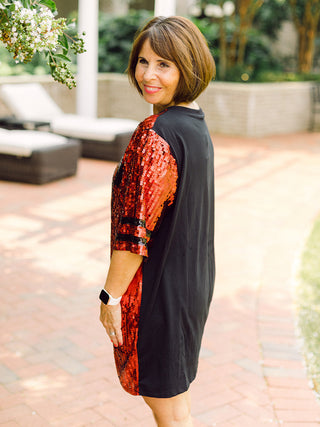 Bulldog Bling Sequins Dress - Red and Black