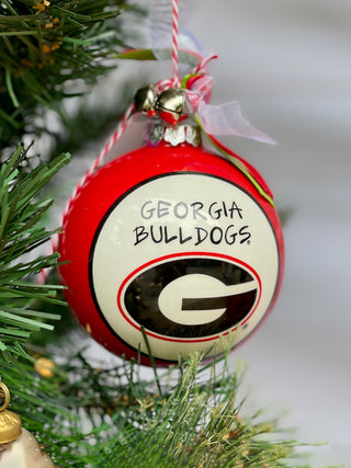 a red and black georgia bulldogs christmas ornament