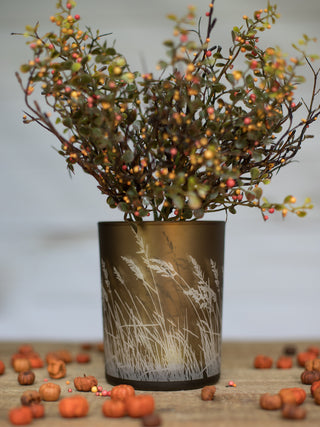 Etched Reeds Glass Candle Holder - Medium