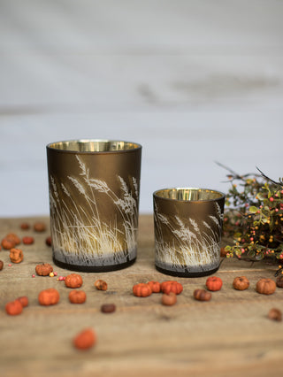 Etched Reeds Glass Candle Holder - Medium