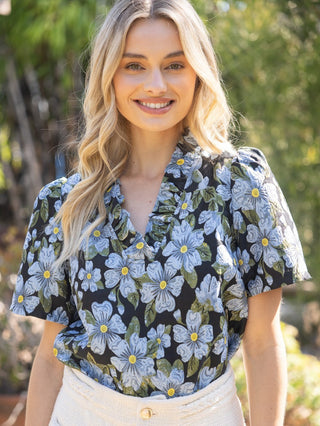 Celestial Blooms Floral Top - Blue