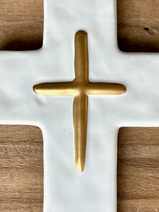 Ceramic Cross - Gold/White