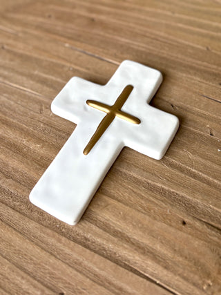 Ceramic Cross - Gold/White