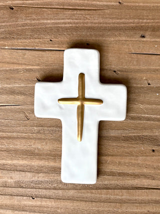 Ceramic Cross - Gold/White