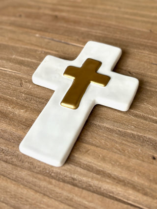 Ceramic Cross - Gold/White