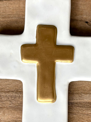 Ceramic Cross - Gold/White