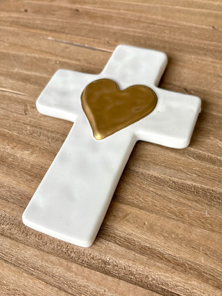 Ceramic Cross - Gold/White