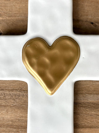 Ceramic Cross - Gold/White