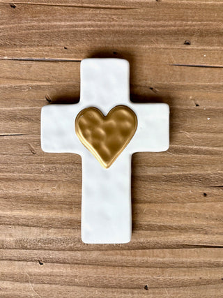 Ceramic Cross - Gold/White