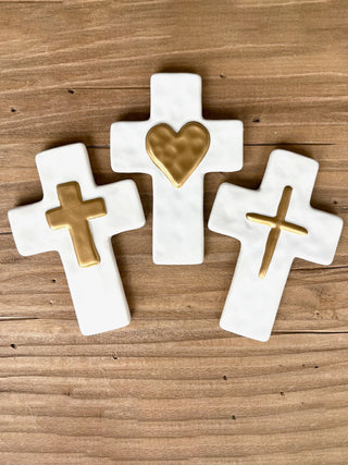 Ceramic Cross - Gold/White