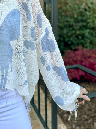 Chasing Butterflies Sweater - Cream and Blue