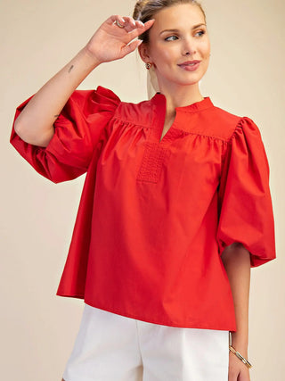 Lotus China Collar Top - Red
