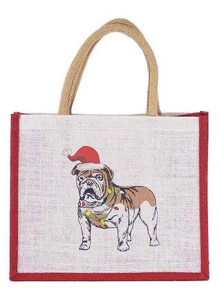 Bulldog Christmas Lights Gift Tote - Red