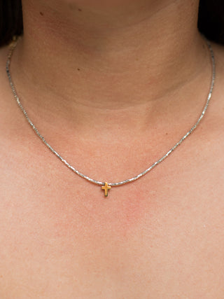 wear this mixed metal gold and silver cross necklace for everyday wear and give as stocking stuffers and holiday gifts
