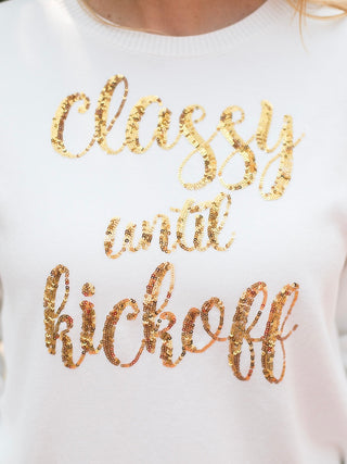 Classy Until Kickoff Sequins Sweater - White and Gold
